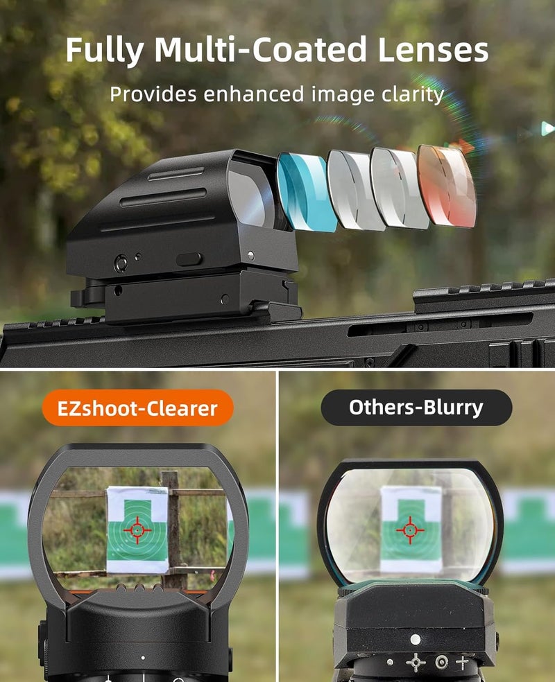 EZshoot Rechargeable Red/Green Dot Reflex Sight, Red Dot Optic Scope, Multiple Reticle Paintball Sight with 20mm Picatinny Rail Mount, Absolute Co-Witness Red Dot Scope - Image 2